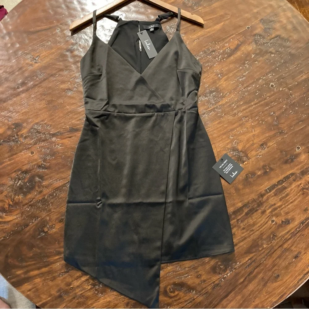 NWT Lulus Black Dress Satin Short Mini What a Stunner Size M Medium - Picture 2 of 11